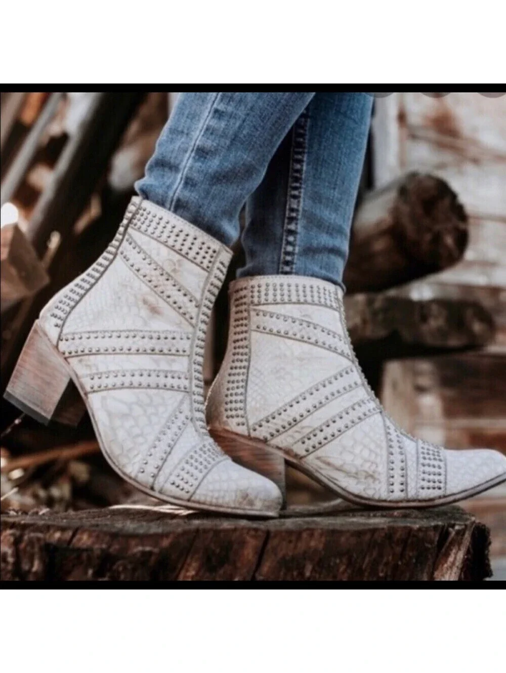 Freebird‎ by Steven Nelle Studded Cream Ankle Booties